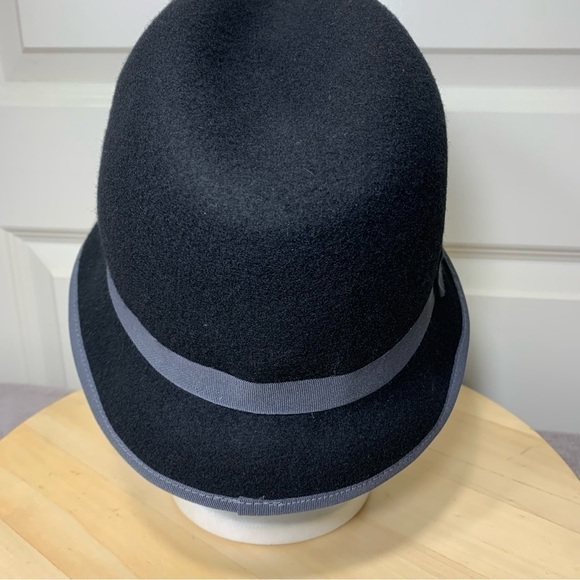 Attitude minimalist timeless black gray ribbon trim 100% wool fedora bucket hat - Picture 7 of 12